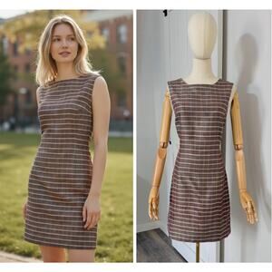 Vtg Y2K 90s ESPRIT de Corp Women Size 7/8 100% Silk Plaid Sheath Dress Brown